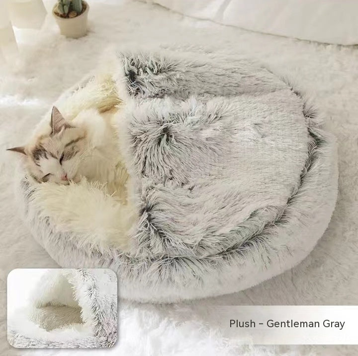 2-in-1 Round Plush Winter Bed for Pet
