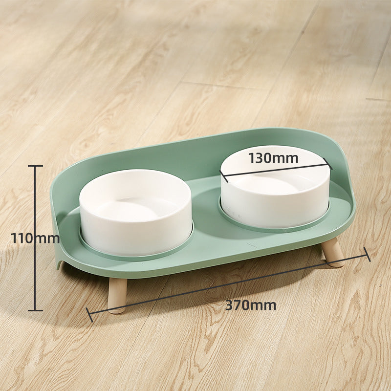 Tilted Double Feeding Bowls for Pet with Neck Protection