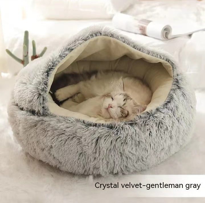 2-in-1 Round Plush Winter Bed for Pet