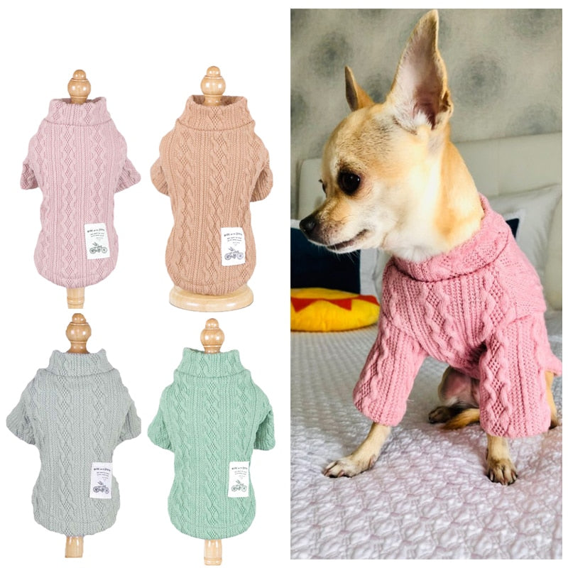 Pure Color Knitted Autumn And Winter Sweater For Pets