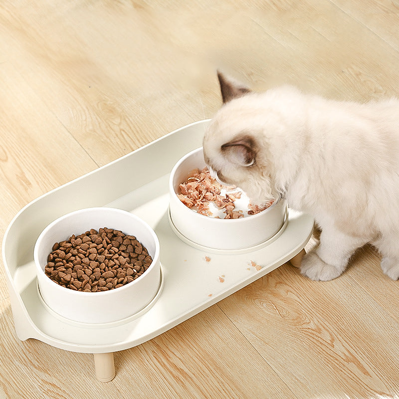 Tilted Double Feeding Bowls for Pet with Neck Protection
