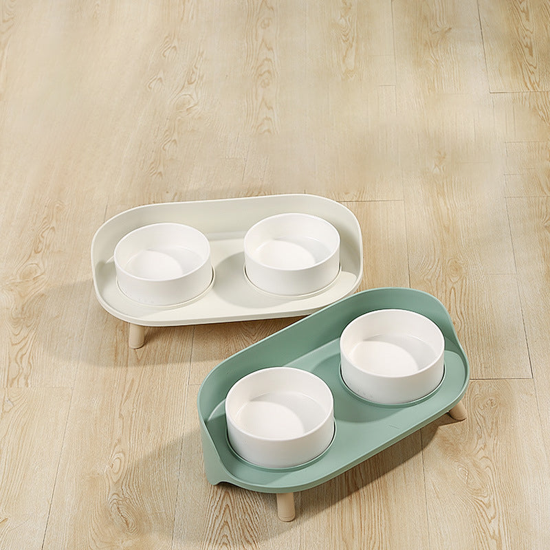 Tilted Double Feeding Bowls for Pet with Neck Protection