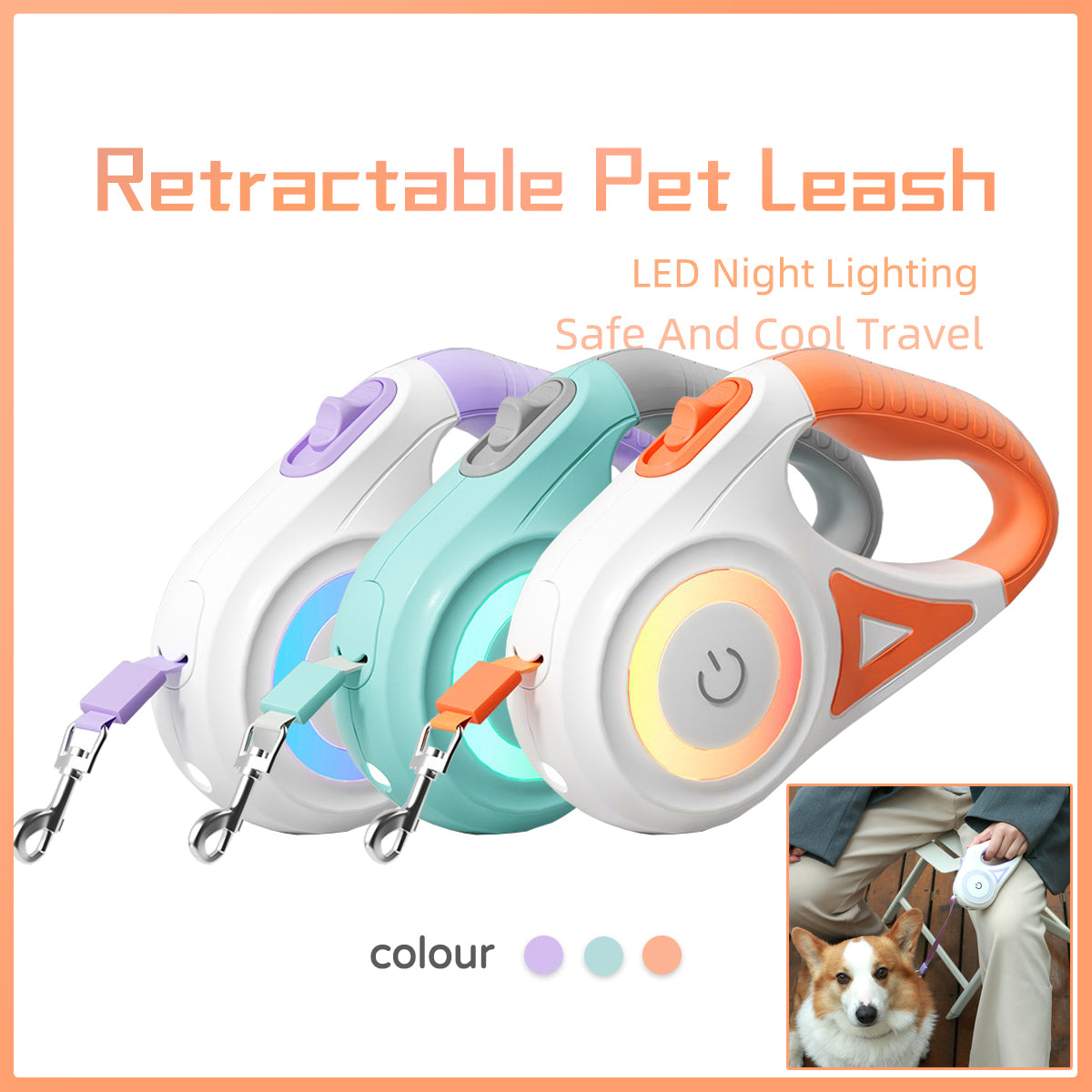 Retractable Leash with Collar Spotlight for Pet