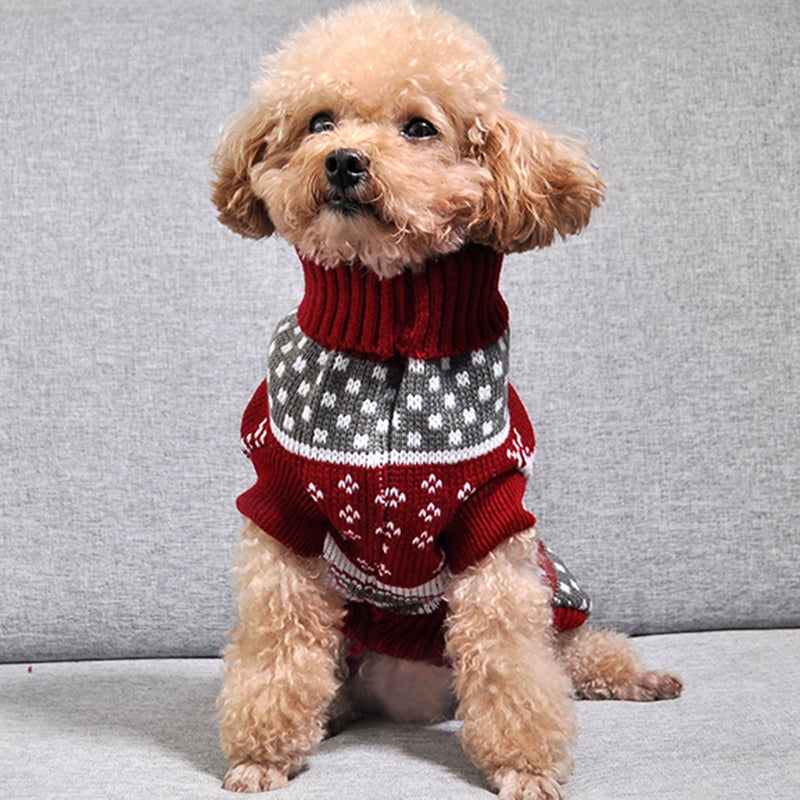Christmas Maple Snowflake Turtleneck Knitted Sweater For Pets