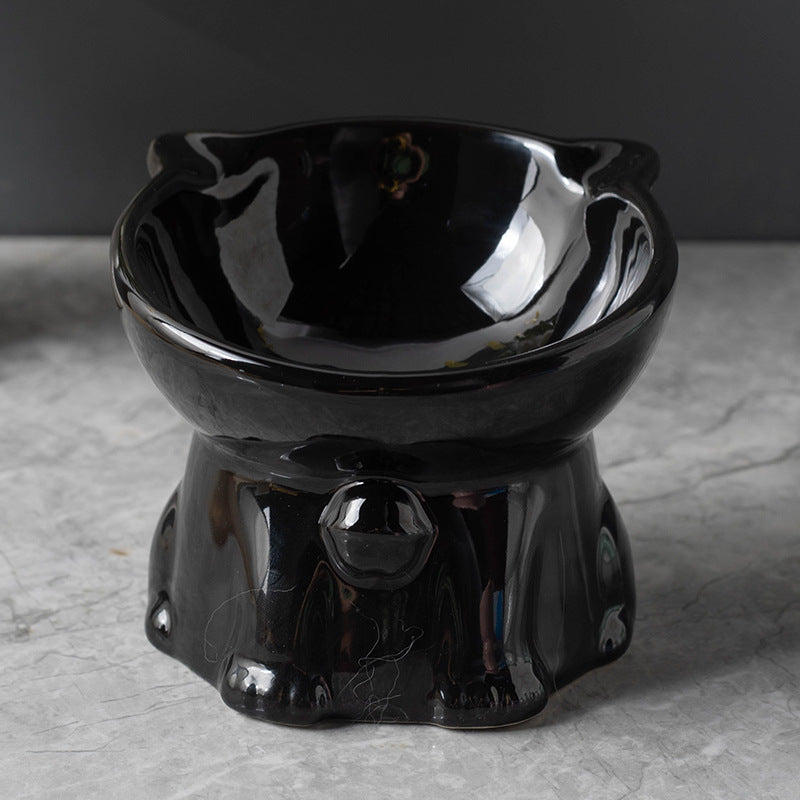 Cute Black Ceramic Elevated Drinking Bowl for Pet