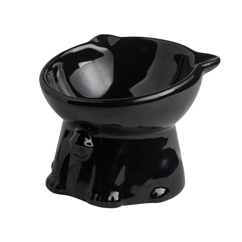 Cute Black Ceramic Elevated Drinking Bowl for Pet
