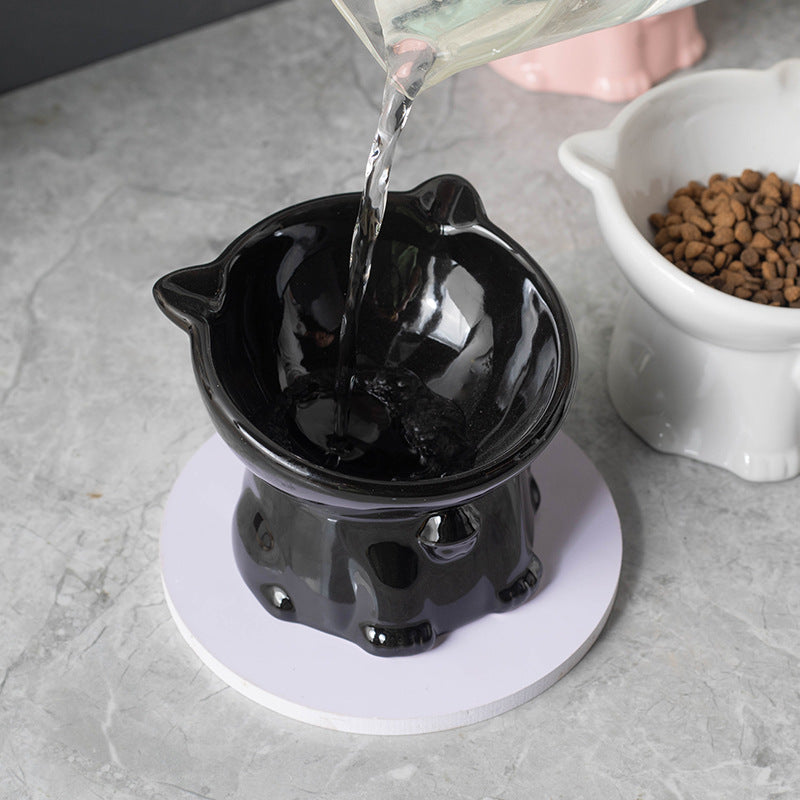 Cute Black Ceramic Elevated Drinking Bowl for Pet