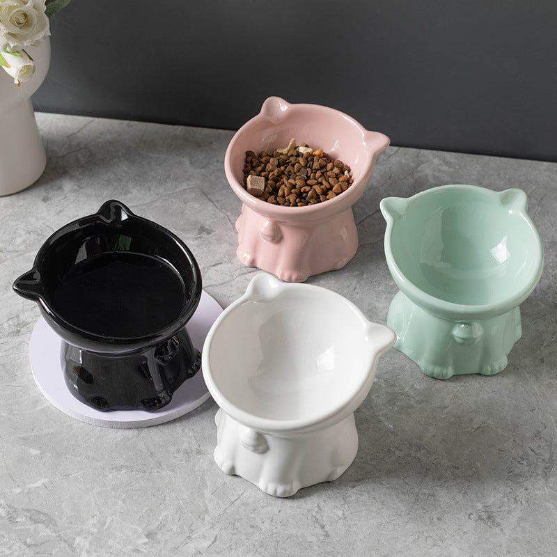 Cute Black Ceramic Elevated Drinking Bowl for Pet